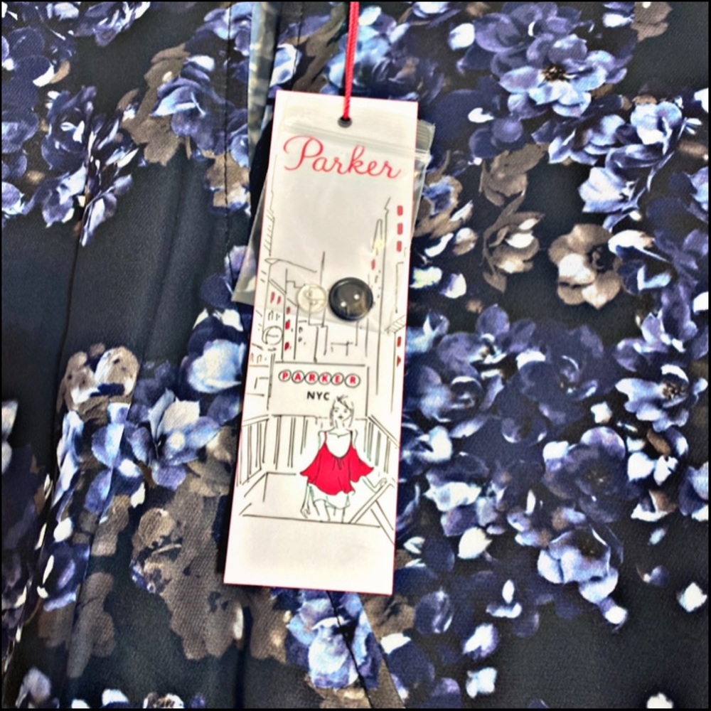 NWT PARKER DARK BLUEBONNET FLORAL FAUX-WRAP ASYMMETRICAL DRESS M - Picture 9 of 11